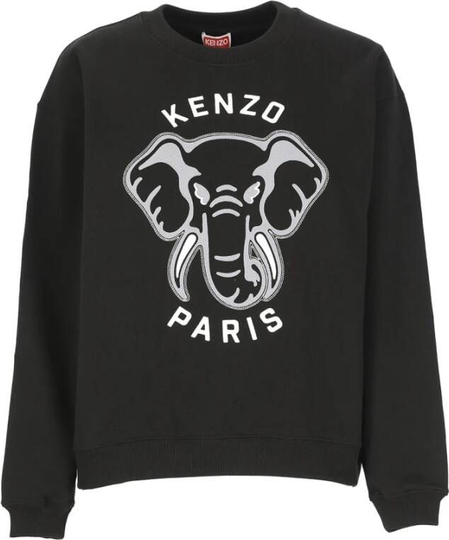 Kenzo Zwarte Katoenen Sweatshirt met Olifant Borduursel Zwart Dames