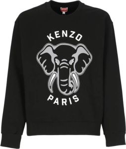 Kenzo Zwarte Katoenen Sweatshirt met Olifant Varsity Jungle Borduursel Zwart Heren
