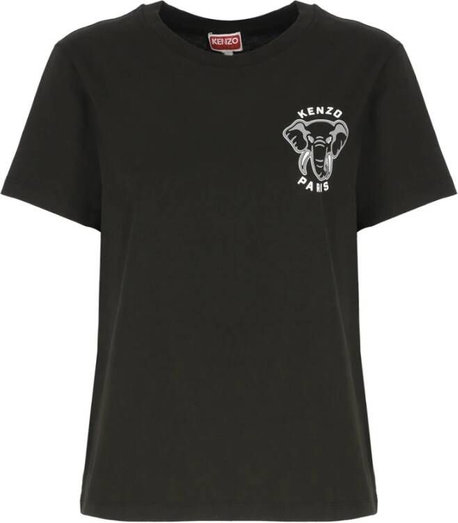 Kenzo Zwarte Katoenen T-shirt met Contrasterende Print Zwart Dames