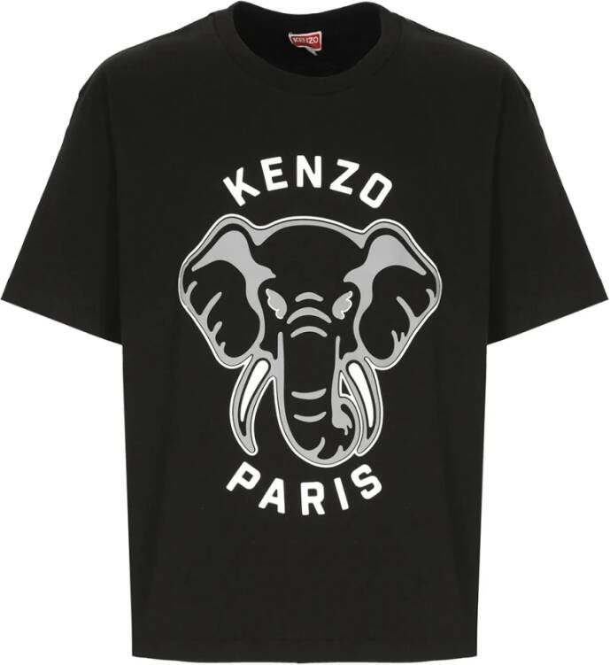 Kenzo Zwarte katoenen T-shirt met Éléphant Varsity Jungle Print voor heren Zwart Heren