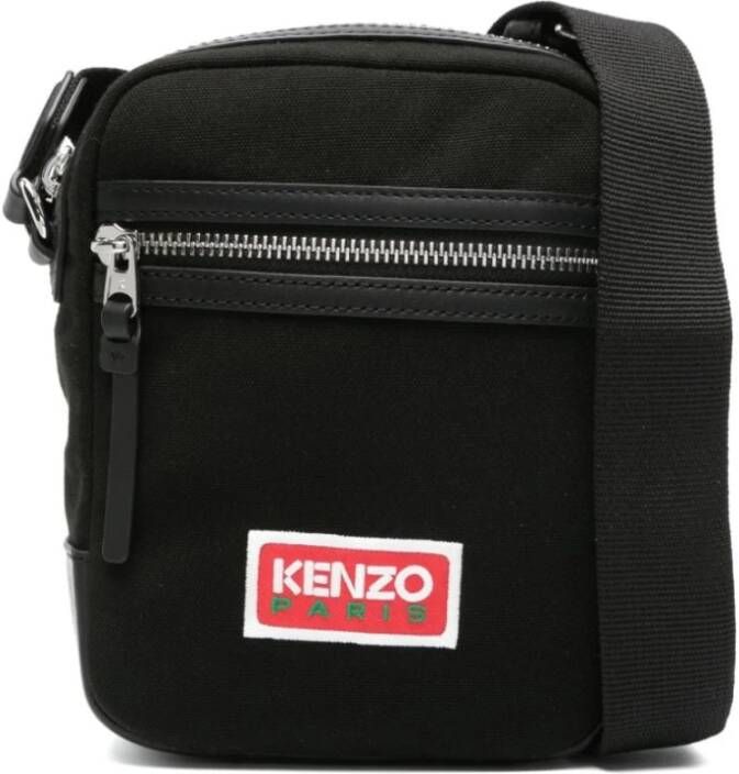 Kenzo Zwarte Logo-Patch Canvas Messenger Tas Zwart Heren