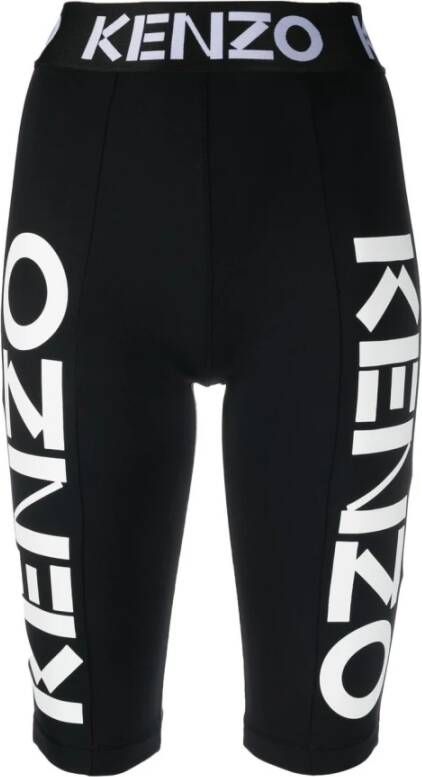 Kenzo Zwarte Logo Print Hoge Taille Lange Shorts Zwart Dames
