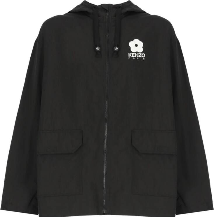 Kenzo Zwarte Nylon Windbreaker met Boke Flower Print Zwart Heren
