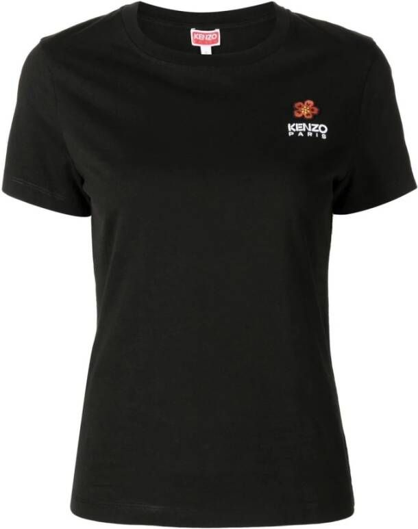 Kenzo Zwart T-shirt met geborduurd logo en bloemenborduursel Black Dames