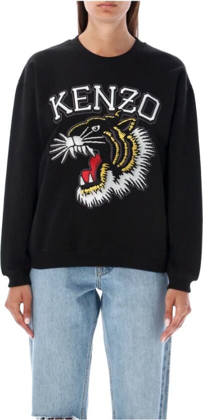 Kenzo Zwarte Tiger Fleece Varsity Sweater Zwart Dames