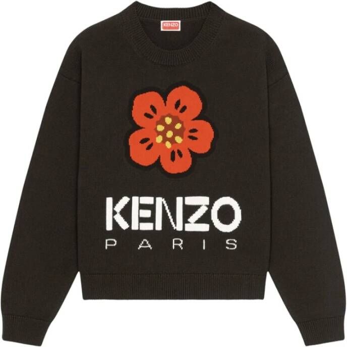 Kenzo Zwarte Sweaters Nieuwe Interpretatie Zwarte Boke Flower Gebreide Trui Black Dames