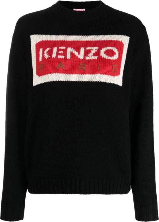 Kenzo Zwarte wollen trui met geribbelde details Black Dames