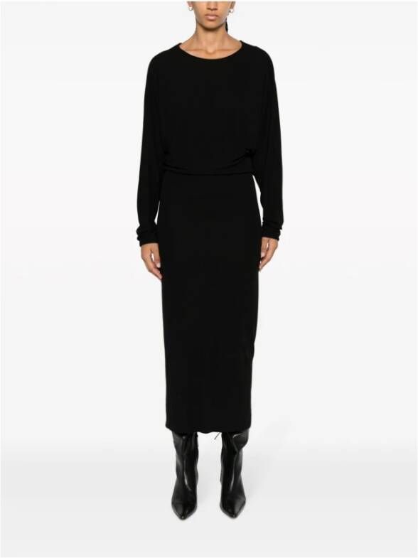 Khaite Zwarte V-Rug Gedrapeerde Maxi Jurk Black Dames