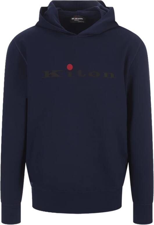 Kiton Blauwe Katoenen Hoodie met Bedrukt Logo Blauw Heren