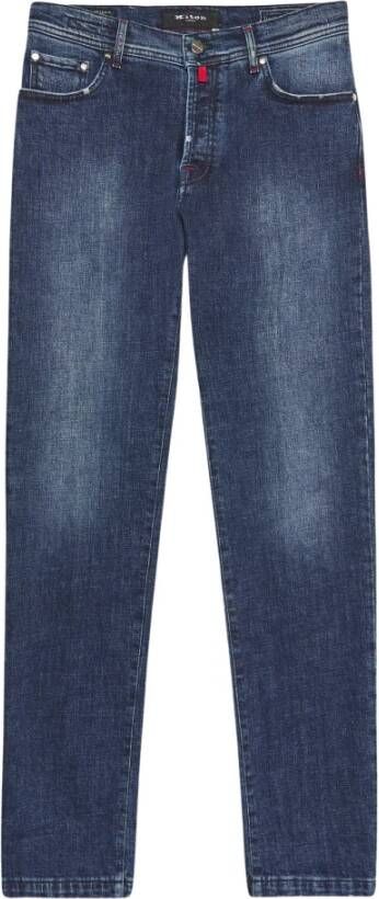 Kiton Blauwe Ma?s Gestikte Slim Fit Jeans Blauw Heren