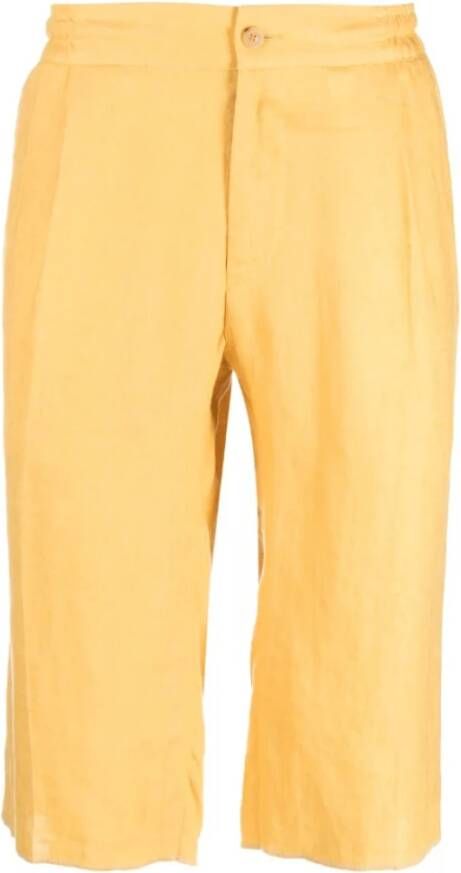 Kiton Citroengele Linnen Shorts Yellow Heren