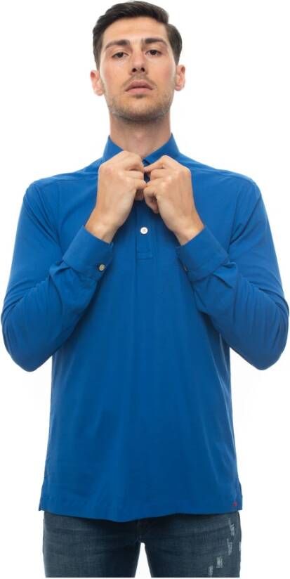 Kiton Cornflower Blue Polo Shirt met Lange Mouwen Blauw Heren
