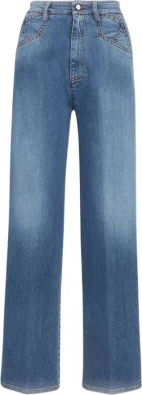 Kiton Flared Katoenen Jeans met Hoge Taille Blauw Dames