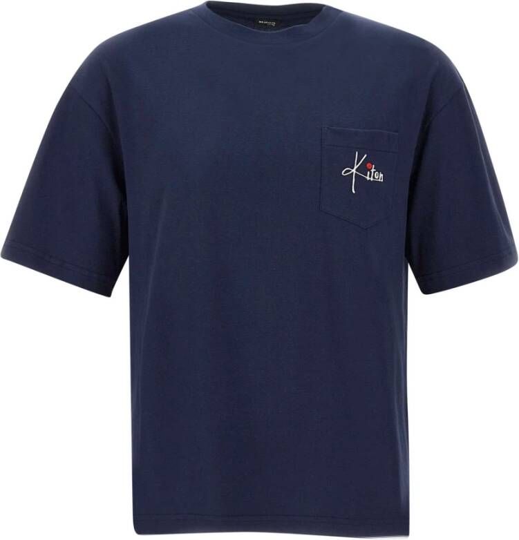 Kiton Heren Navy Blauw Katoenen T-shirt met Logo Zak Blauw Heren