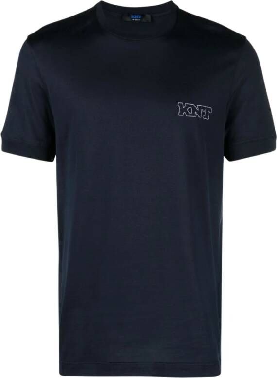 Kiton Logo-geborduurd Crew-Neck T-shirt in Marineblauw Blauw Heren