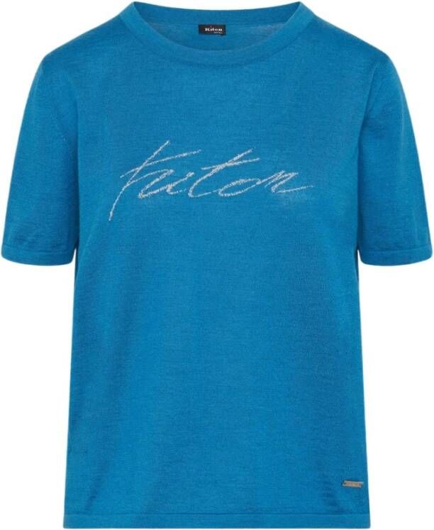 Kiton Luxe Kasjmier Zijden Ronde Hals Jersey T-Shirt Blauw Dames