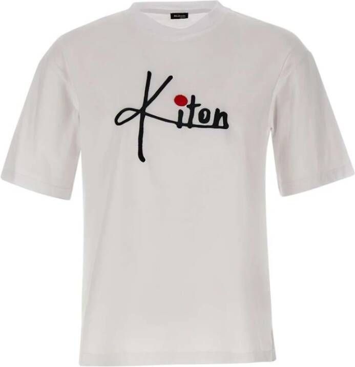 Kiton Maxi Logo Geborduurd Wit T-shirt White Heren