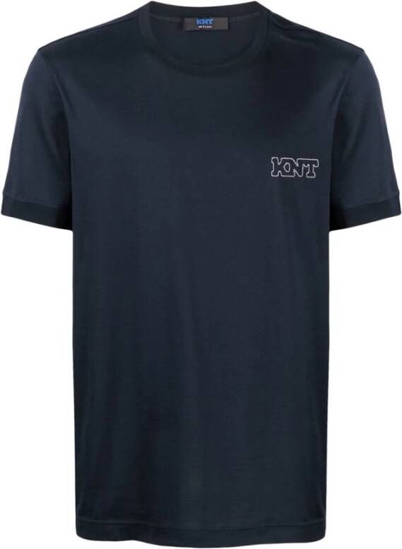 Kiton Navy Katoenen Logo T-Shirt Blauw Heren