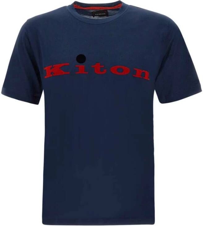 Kiton Navyblauw Katoenen T-Shirt met Rood Logo Blauw Heren