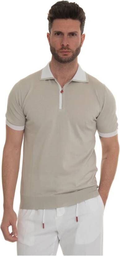 Kiton Short sleeve polo shirt with half zip Beige Heren