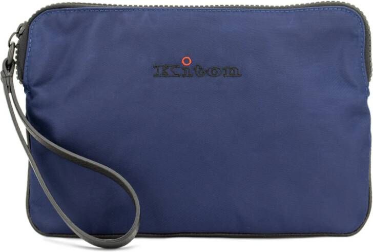 Kiton Technische Materiaal iPad Handtas met Geborduurd Merklogo Blauw Heren