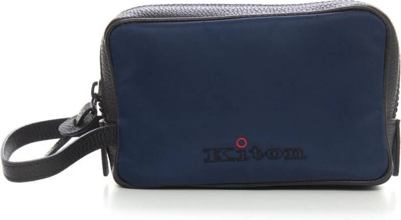 Kiton Clutch bag in leather and fabric Blauw Heren