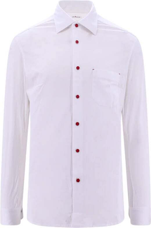Kiton Wit Katoenen Overhemd Franse Kraag Lange Mouwen White Heren