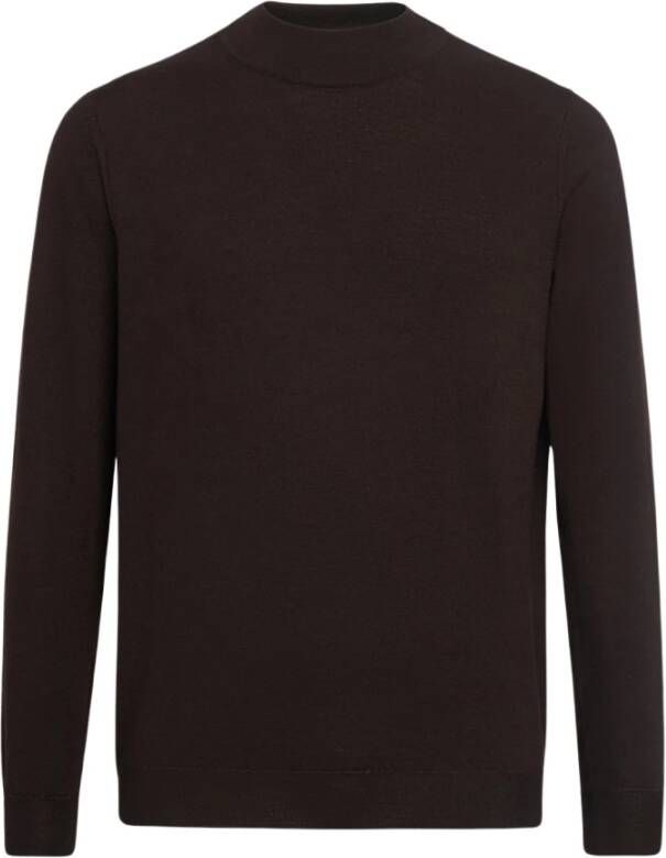 Kiton Zijde Kasjmier Linnen Mock-Neck Pullover Bruin Heren