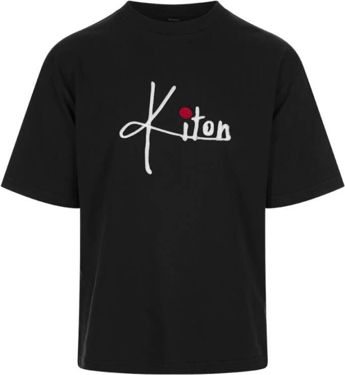 Kiton Zwart Geborduurd T-shirt met Handtekening voor Heren Zwart Heren