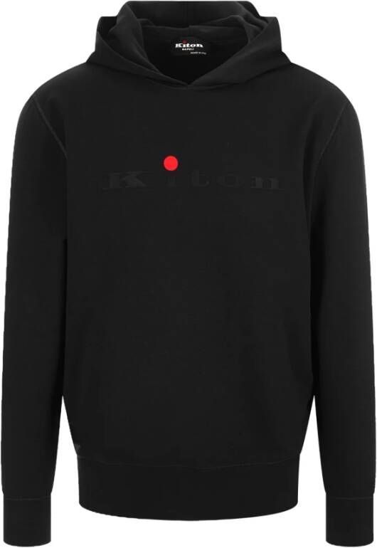 Kiton Zwarte katoenen hoodie met bedrukt logo Zwart Heren