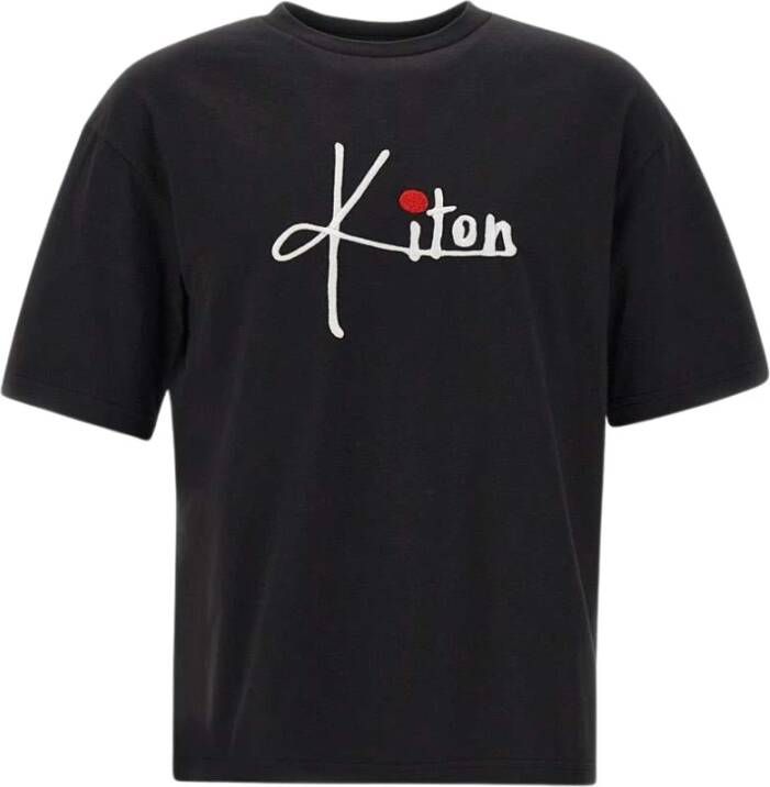Kiton Zwarte katoenen T-shirt met rode accenten Zwart Heren
