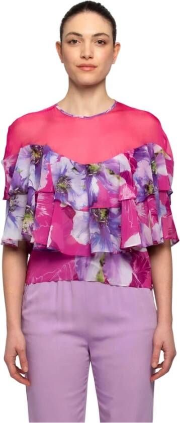 Kocca Bloemen Ruffle Fantasie Blouse Roze Dames