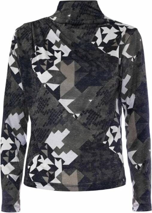 Kocca Camouflage Blouse met Hoge Hals en Voorkant Drapering Black Dames