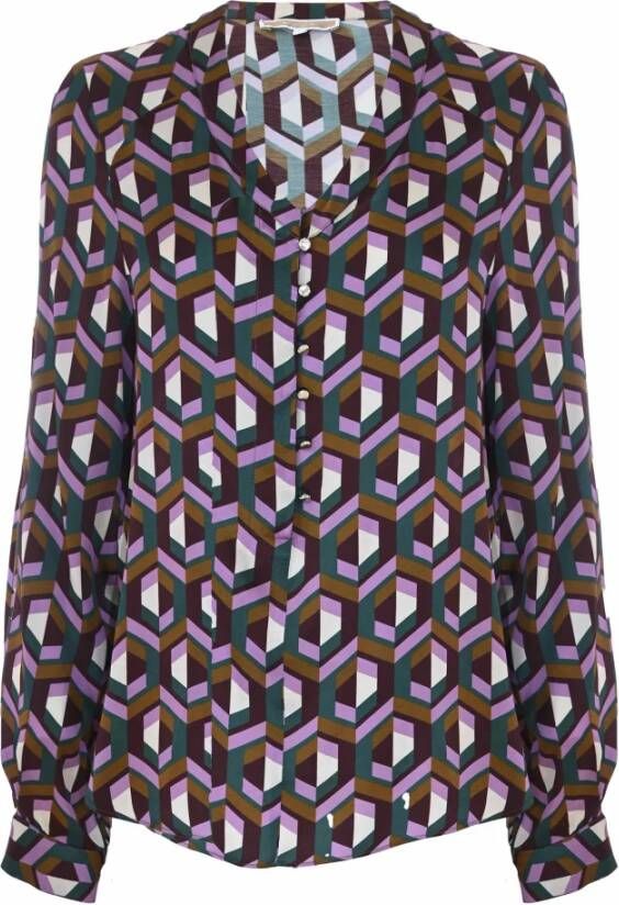 Kocca Elegante Geometrische Print Blouse Purple Dames