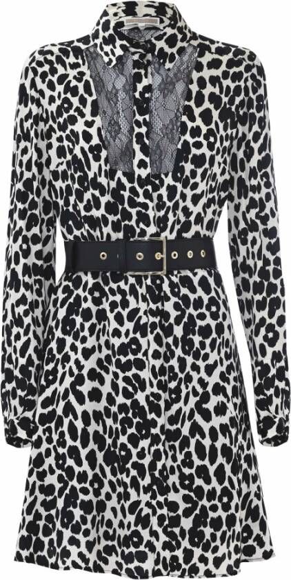Kocca Gestippelde jurk met kanten detail en taille riem Black Dames