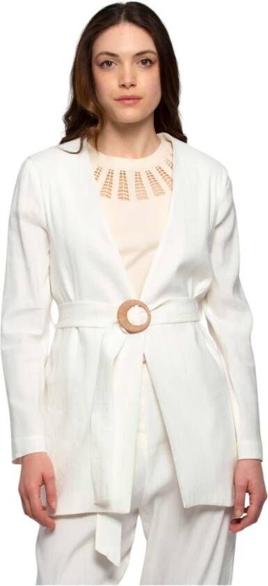 Kocca Gestreepte Jas met Riem White Dames