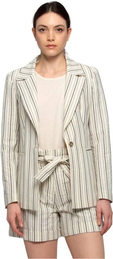 Kocca Gestreepte Katoenmix Jas Beige Dames