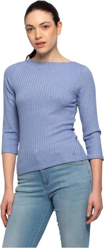 Kocca Glanzende Ribgebreide Top Blauw Dames