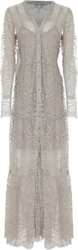 Kocca Lange jurk met kanten details Beige Dames