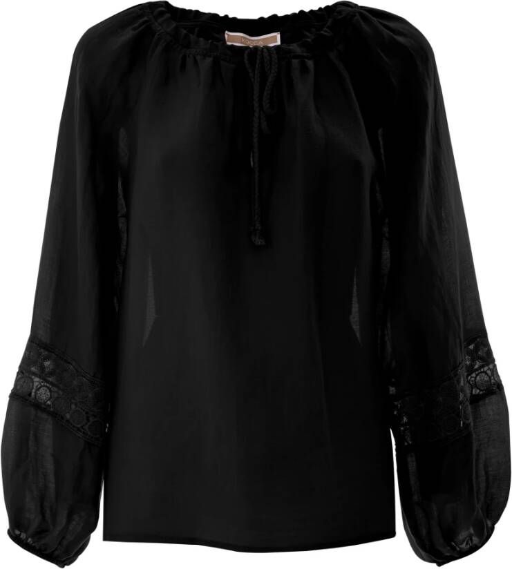 Kocca Linnen Blouse met Openwork Details Zwart Dames