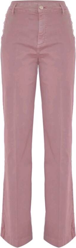 Kocca Rechte broek van stretchkatoen met decoratieve knopen aan de zijkanten Roze Dames