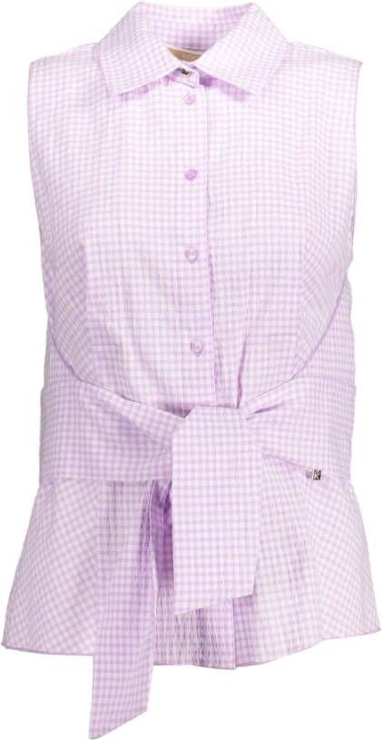 Kocca Stijlvolle Mouwloze Blouse met Italiaanse Kraag en Contrastdetails Roze Dames