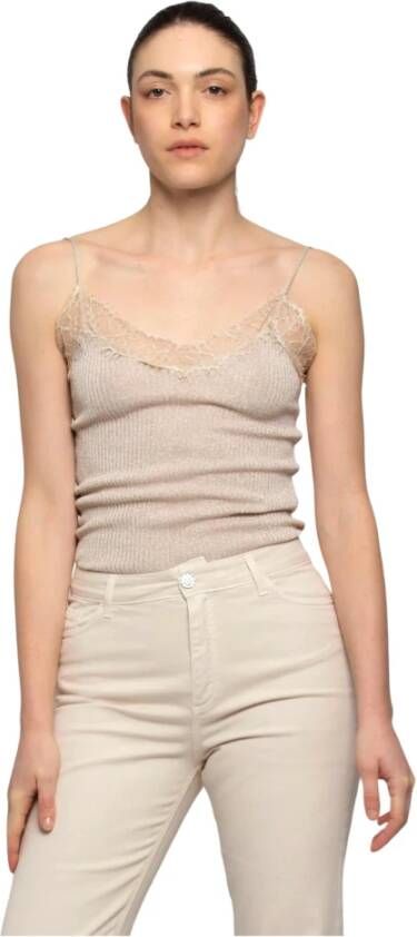 Kocca Top met geborduurde kanten halslijn Beige Dames