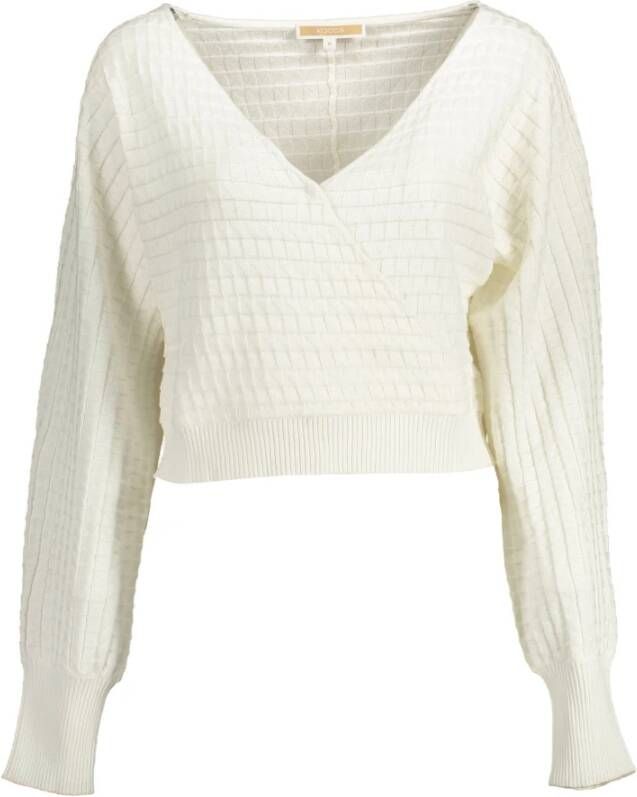 Kocca Elegante Witte Lange Mouw V-Hals Shirt White Dames