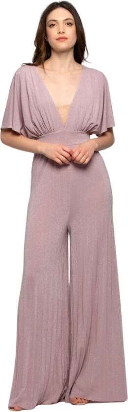 Kocca Viscose jumpsuit met diepe V-hals en wijde broekspijpen Roze Dames