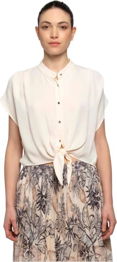 Kocca Viscose Tie-Front Crop Shirt Beige Dames