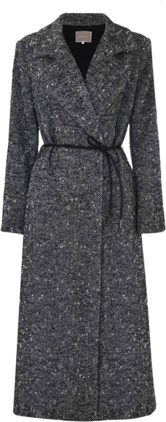 Kocca Zwarte en ivoorkleurige Herringbone Wrap Coat Black Dames