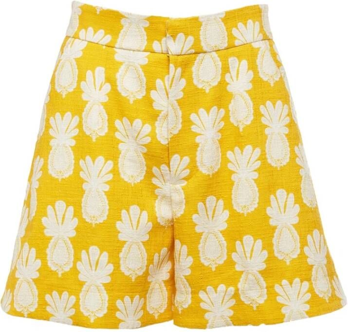 La DoubleJ Goede Butt High-Waisted Shorts Goede Butt Shorts in Kissers Print Yellow Green Dames