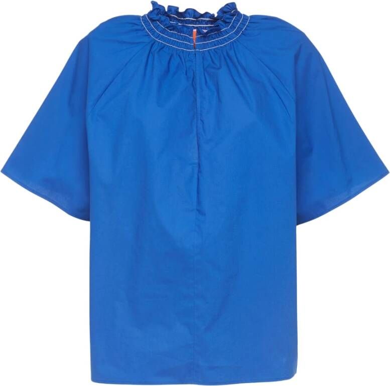 La DoubleJ Blauwe Holiday Shirt met Ruches Kraag Blue Dames