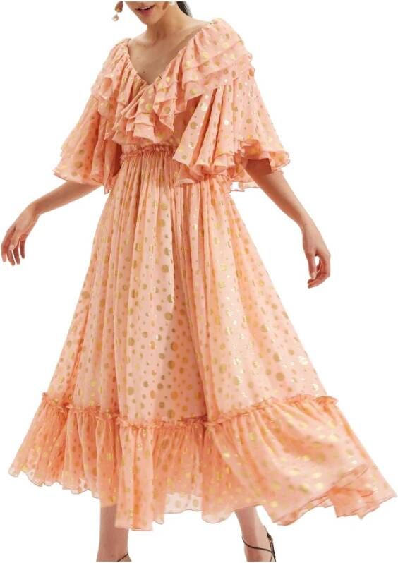La DoubleJ Verjaardagsjurk Maxi-jurk met hoge taille en gerimpelde halslijn Roze Dames